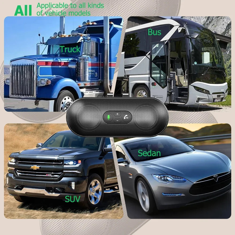 Altavoz Bluetooth 5.4, kit manos libres para coche, clip para visera, receptor de audio inalámbrico, altavoz, reproductor de música a todo volumen, micrófono dual