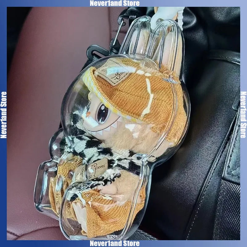 Housse de protection transparente Labubu pour jouets en peluche, sac de présentation pour poupées Labubu I II, mini boîte de rangement portable