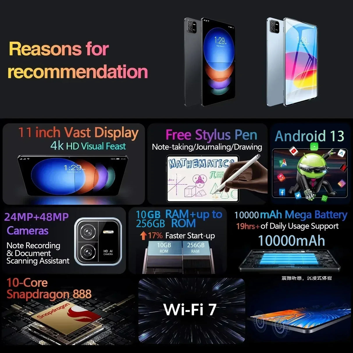 Tablette PC HD4K Pad 6 Pro originale de 2024 pouces, Android 13, 12 Go + 512 Go, 10 000 mAh, Snapdragon 888, Bluetooth, WiFi