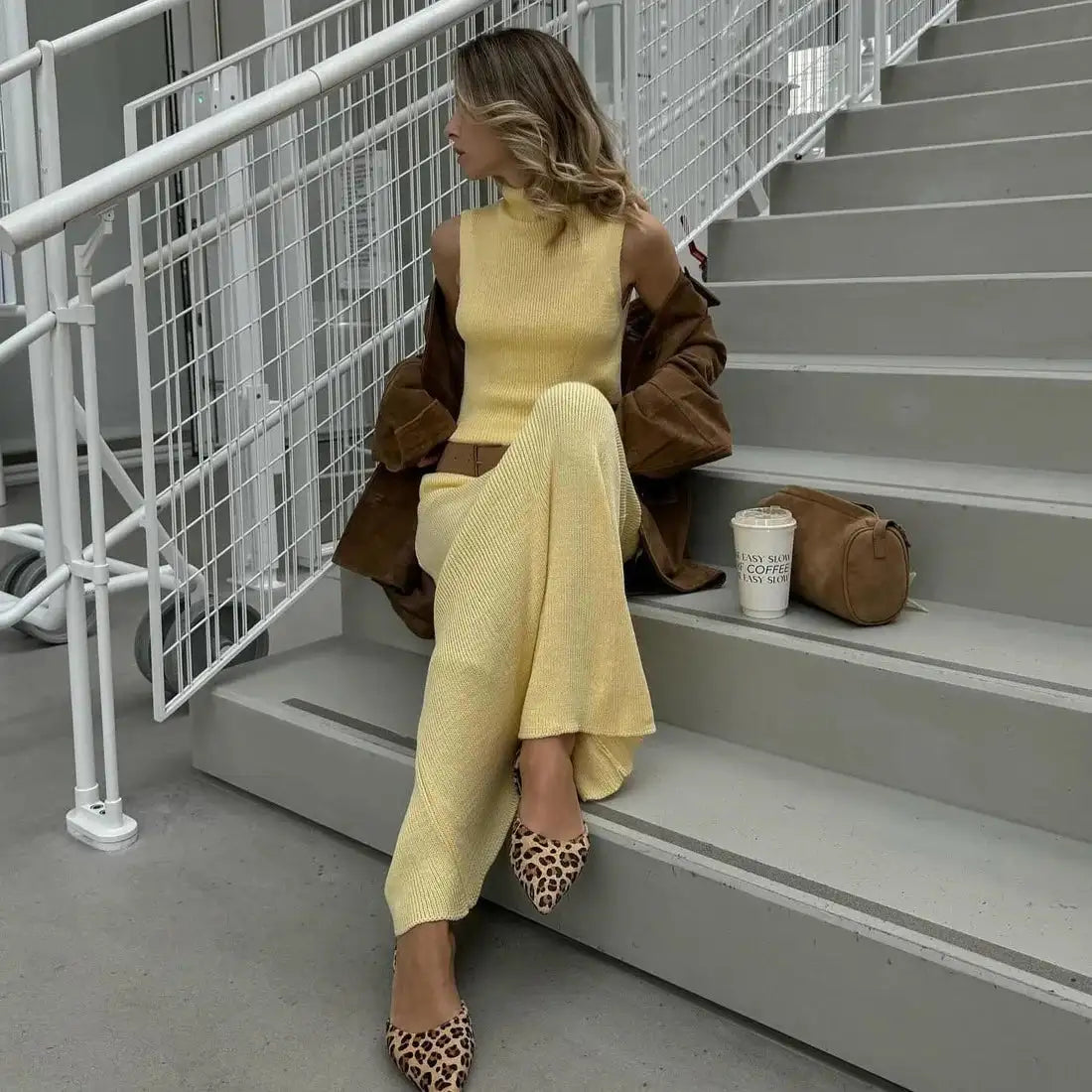 Tossy Elegant Knitwear 2 Piece-Set Long Dress Female Ribbed Sweater Pullover And Loose Patchwork Maxi Skirt Sets Ladies Outfits - Lootquake