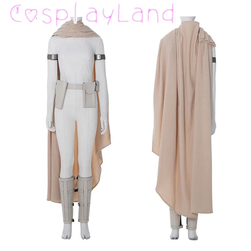 Halloween Costume Star Queen Amidala Cosplay Outfit White Women Suit With Top Pants Cloak Belt Props Shoe Covers Custom Made