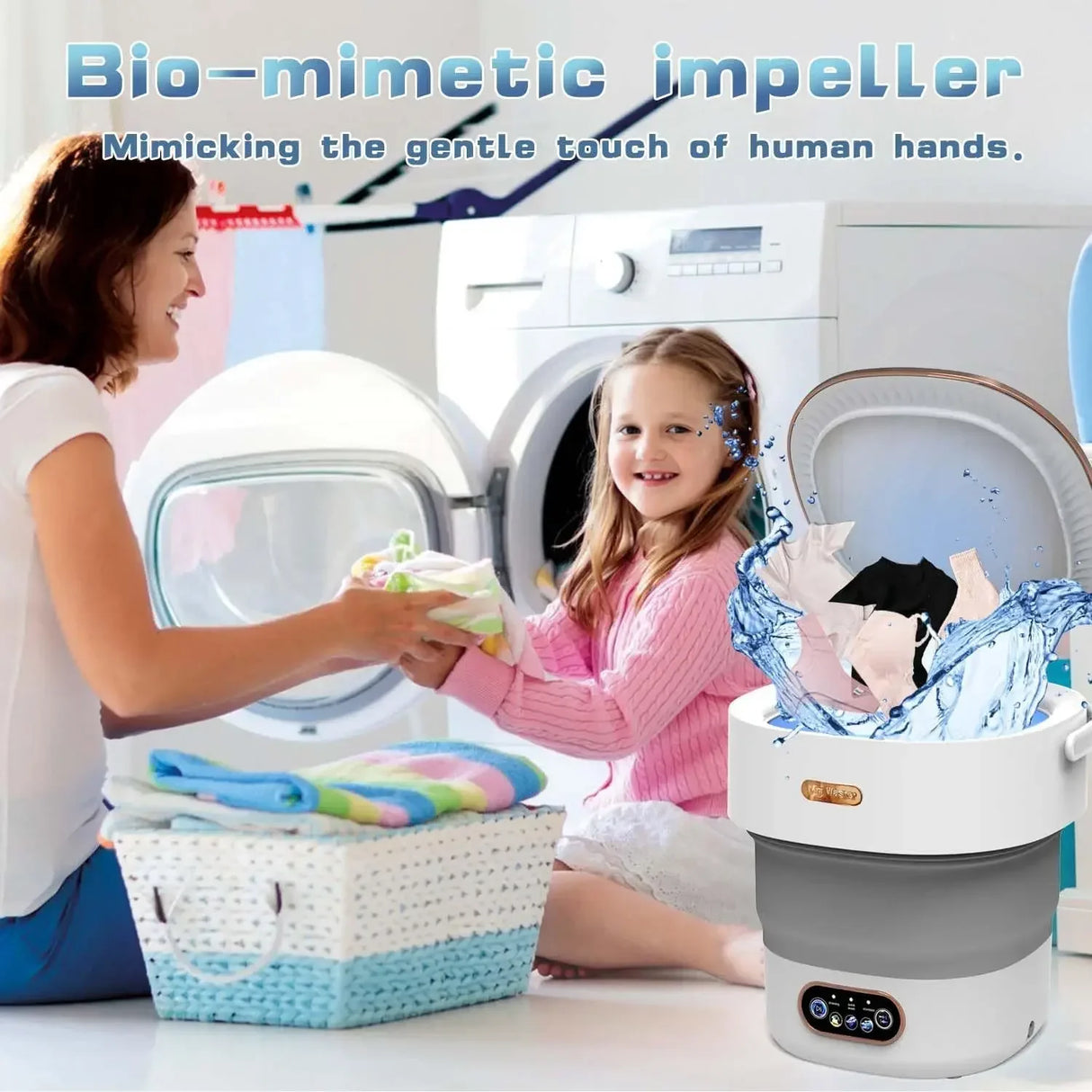 Machine à laver pliable 15 L avec essoreuse, idéale pour les voyages, les chaussettes, les sous-vêtements, les culottes et les vêtements de bébé.