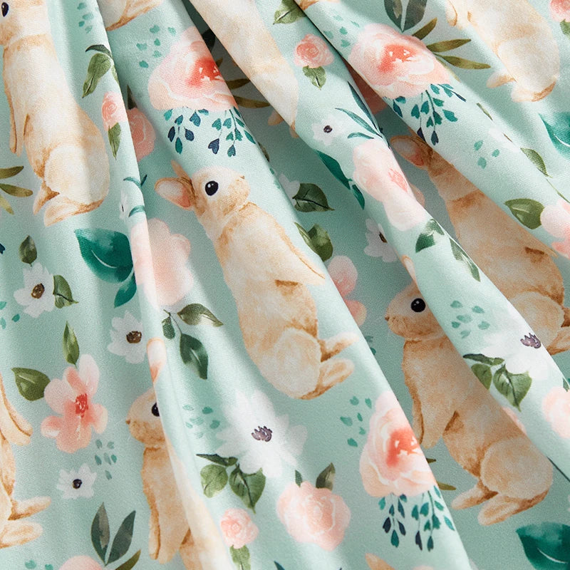 Baby Girl Easter Outfit Pink Floral Print Ruffle Sleeve Round Neck A-Line Dress for Spring and Summer Celebrations - Lootquake