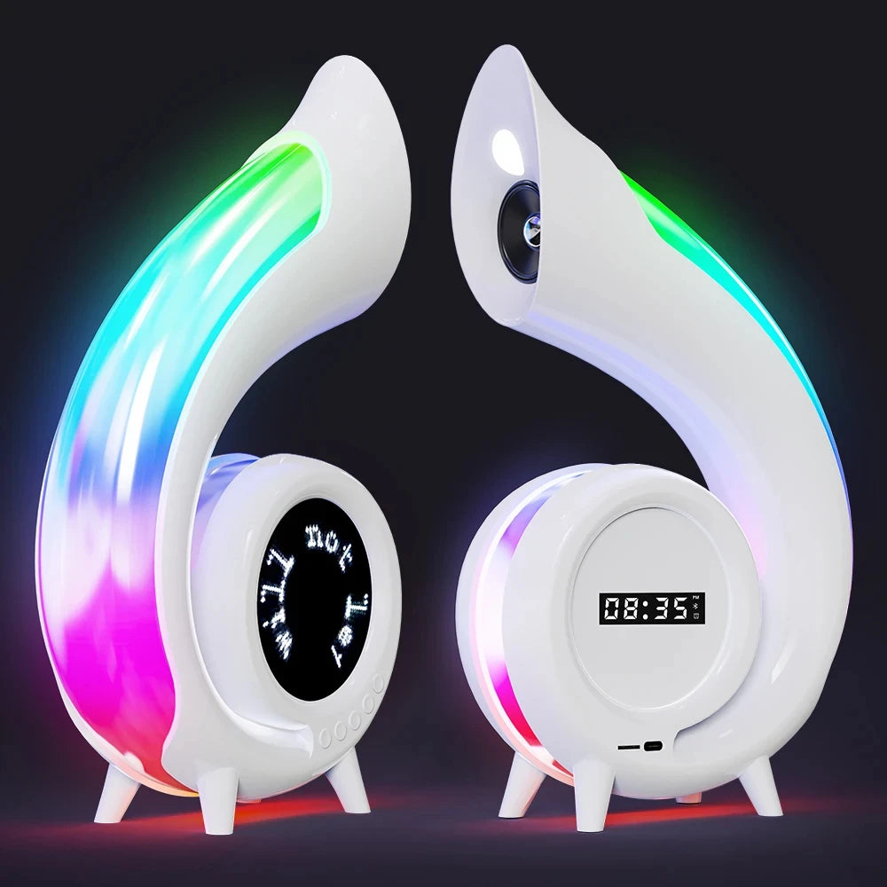 Portable Wireless Bluetooth Speaker with RGB LED Night Light Alarm Clock Playback Bedside Living Room Audio Bedroom Decoration