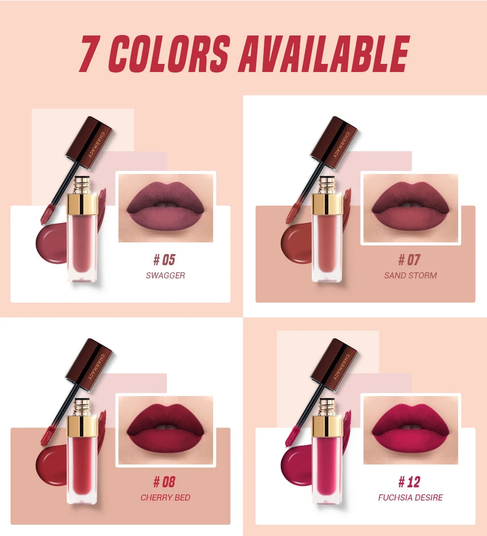 CHARMACY 8 Colors Lip Gloss Lasting Waterproof Velvet Moisturizing Liquid Lipstick Professional Non-stick Cup Lip Glaze Makeup