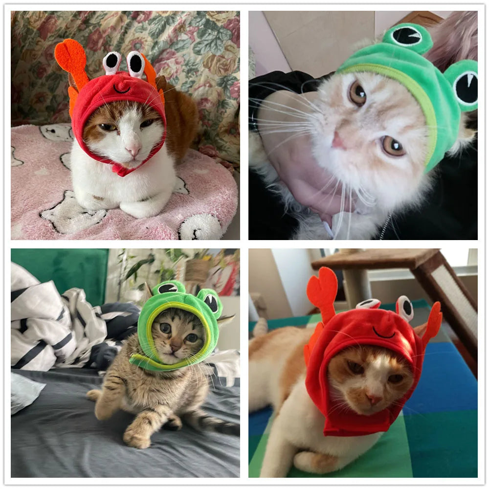 Halloween Easter Pet Costume Novelty Crab Lobster Frog Hat for Cat Puppy Hat Dog Cap Soft Headgear for Birthday Party Photo Prop - Lootquake