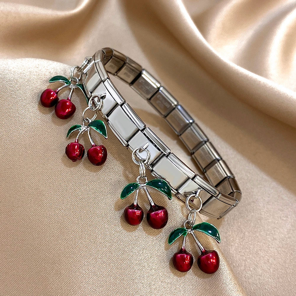 Greatera Cherry Pendant Pattern Bangle For Women Trendy 9mm Wide Design Bracelet Tide Delicacy Creative Euro-american Jewelry - Lootquake