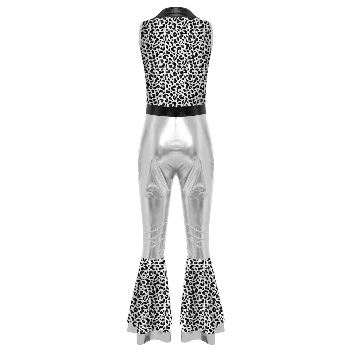 Womens Halloween Retro Hippie Cosplay Costume Party Hip-hop Dance Costume Metallic Shiny Vintage Carnival Bodysuit Jumpsuit