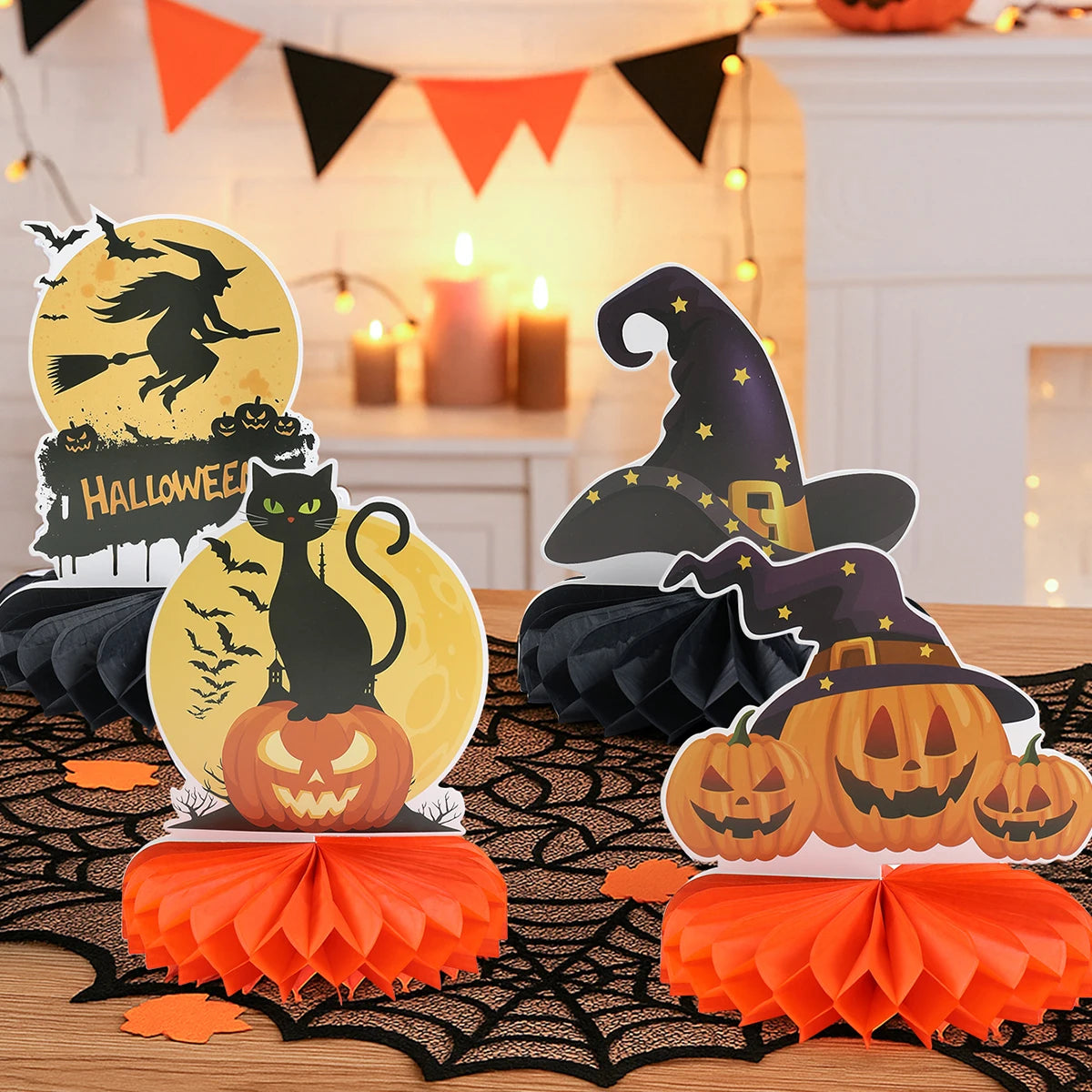 Happy Halloween Honeycomb Ornaments Halloween Decorations Scary Ghost Pumpkin Witch Honeycomb Props Halloween Party Decoration