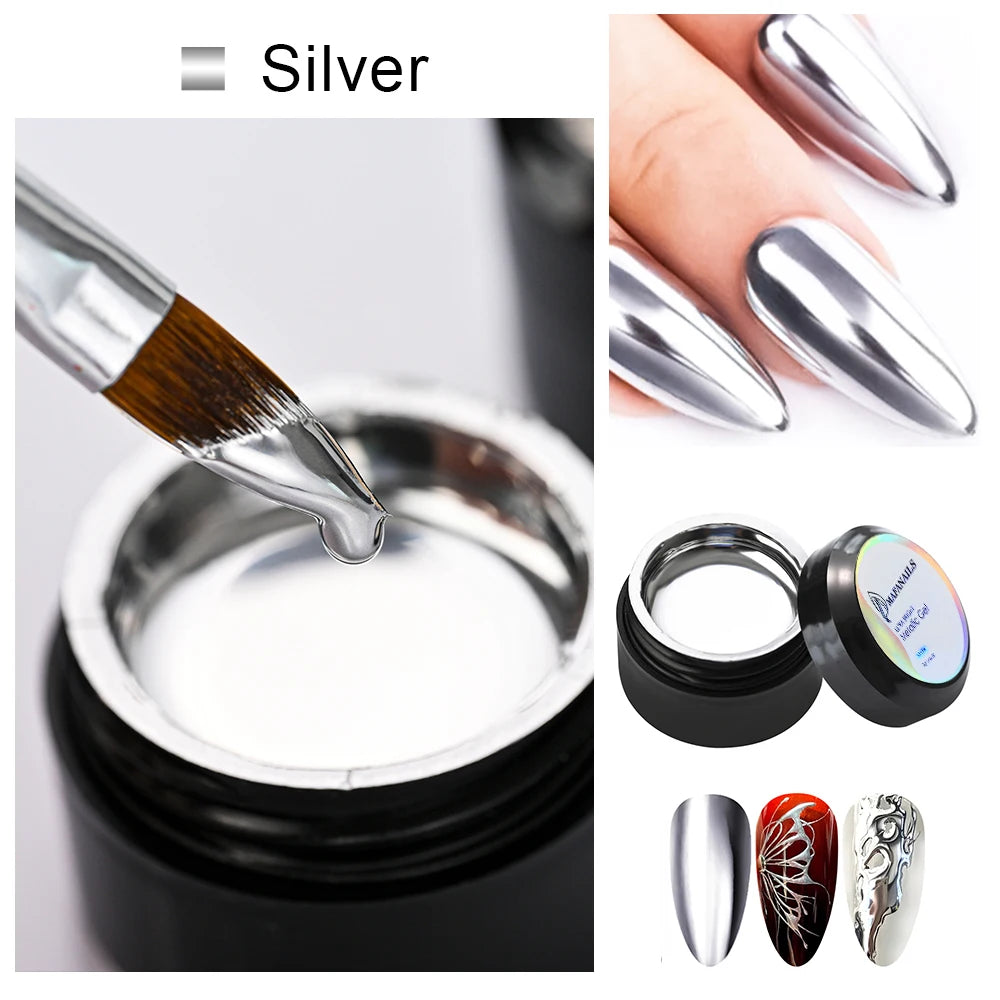 8ml Silver Mirror Metallic Nail Gels Polish UV Soak Off Paint Gel Polish Flower Drawing Gold Superbright Nails Lacquer UV Gel #*