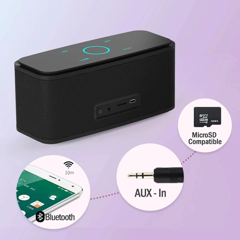 Altavoz Bluetooth DOSS SoundBox, control táctil, sonido HD de 12 W, resistencia al agua IPX5, micrófono integrado, manos libres.