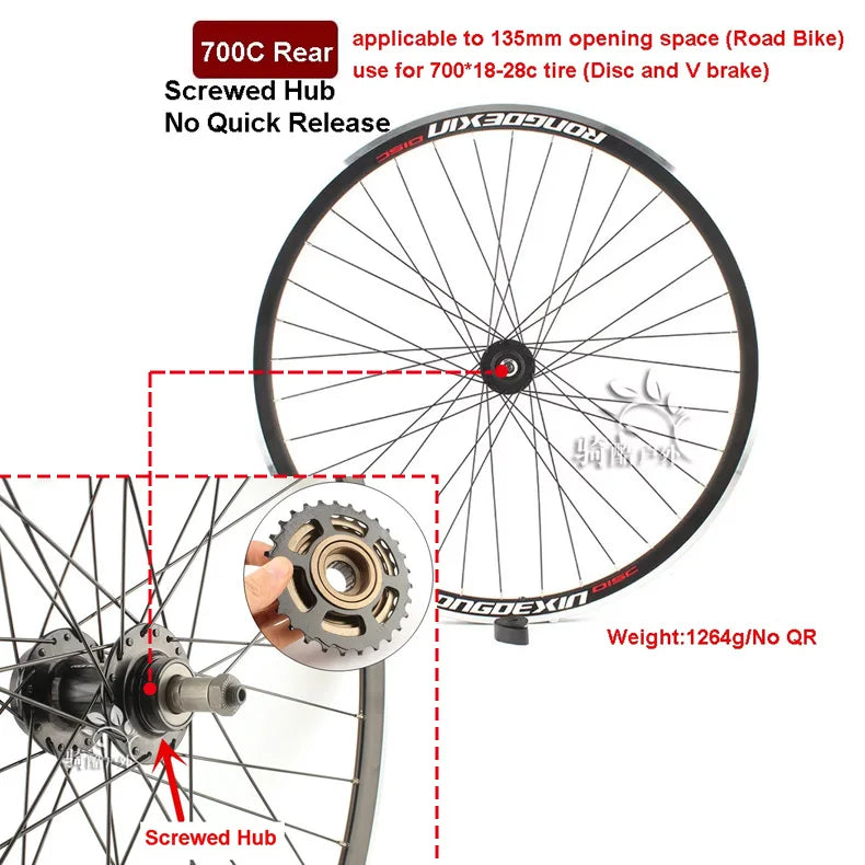 Cruiser Tour Bike Wheelset, Double Deck Rim, Front Wheel Disc, V Brake, Rear Back Wheels, Cassette and Screwed Hub, 36H, 700C