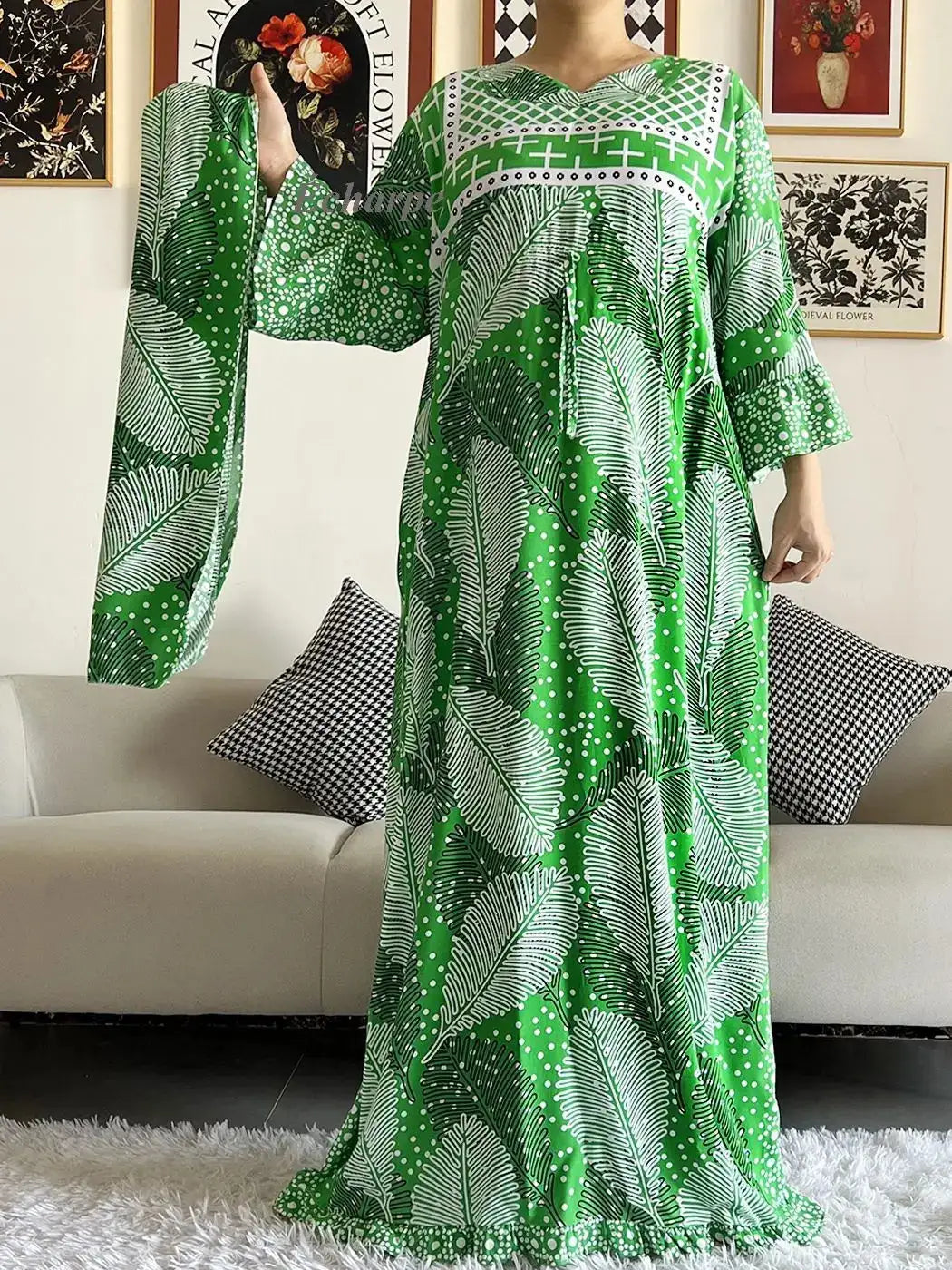 New Style African Dashiki Print Long Sleeve Loose Cotton Elegant Women Abaya Long Dress Summer Maxi Casual Dresses Vestidos