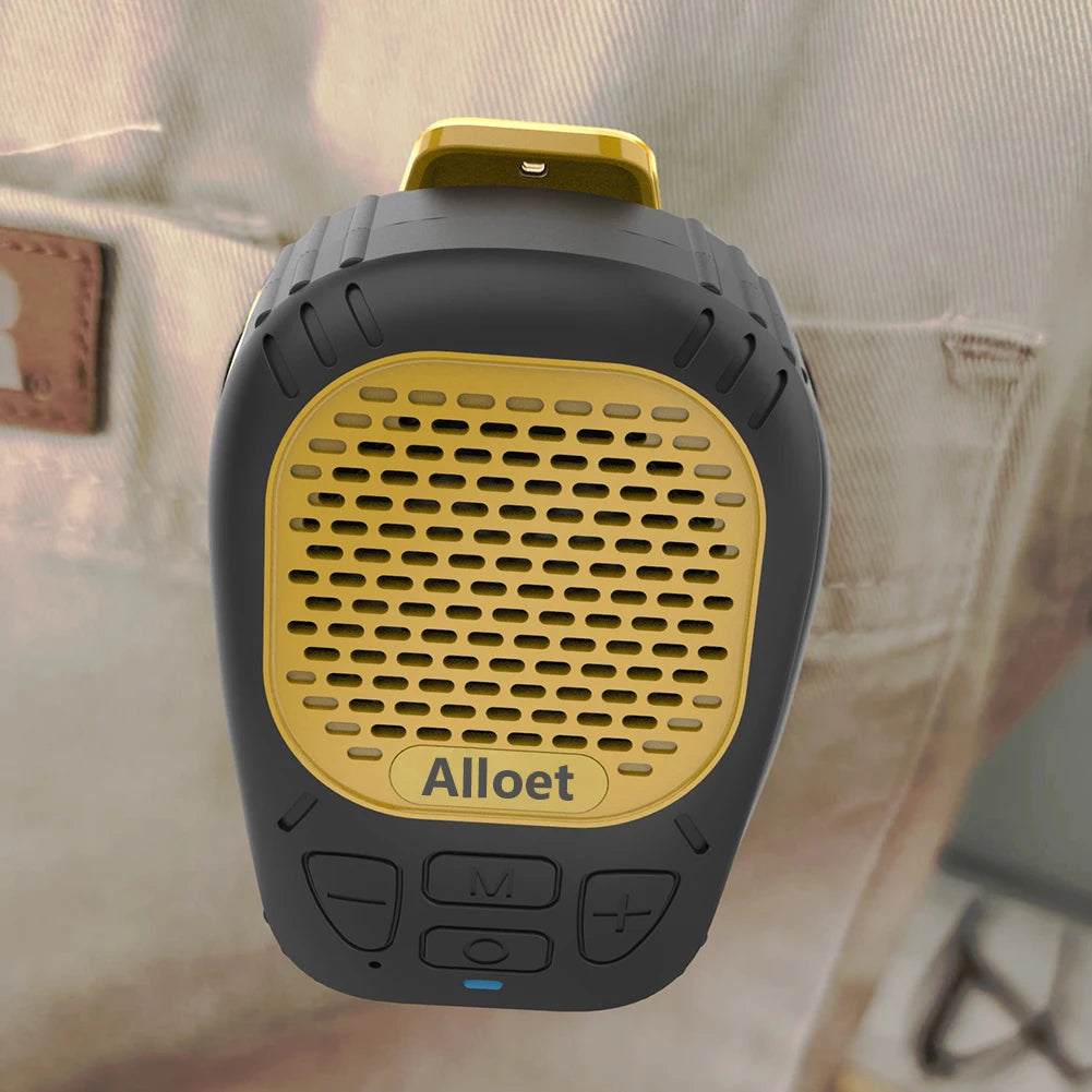 Altavoz Bluetooth portátil, inalámbrico, con clip magnético, resistente al agua, con correa para escuchar música y hacer llamadas con manos libres.