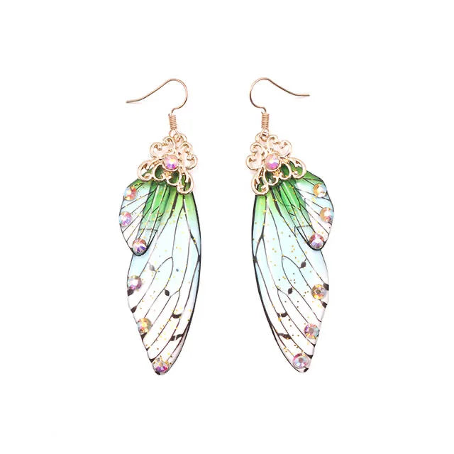 New Handmade Fairy Simulation Wing Earrings Insect Butterfly Wing Drop Earrings Foil Rhinestone Earrings Romantic Bridal Jewelry - Lootquake
