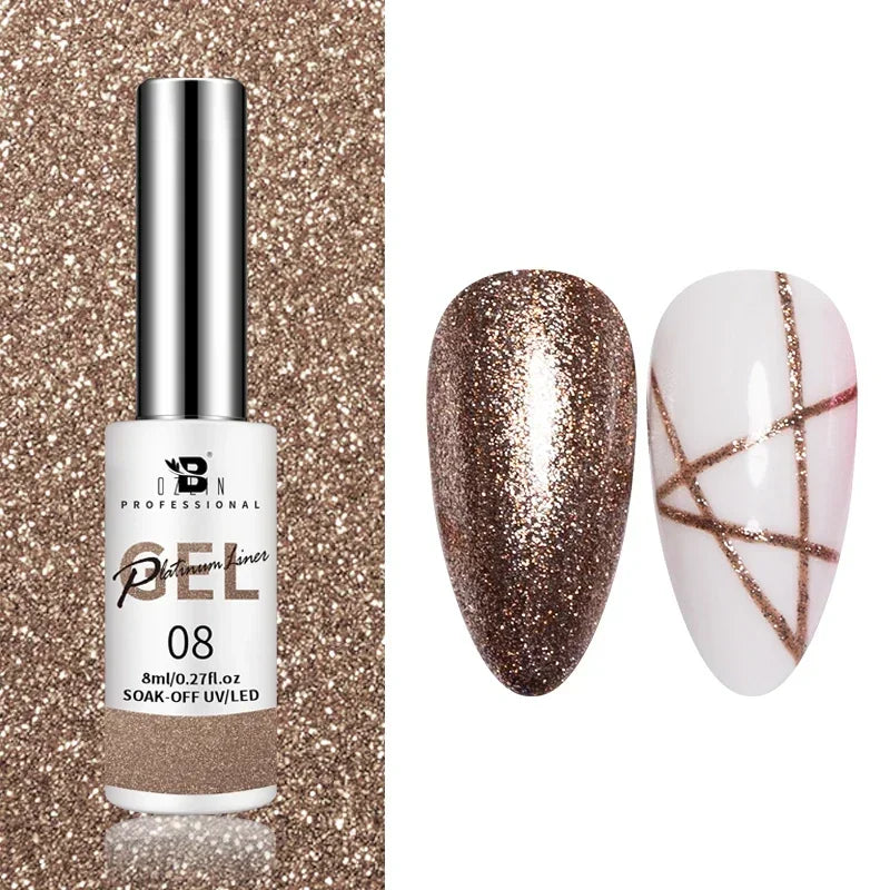 Esmalte de uñas en gel semipermanente, efecto espejo metálico, cromado, superbrillante, francés, UV LED, 5 ml, dorado y plateado.