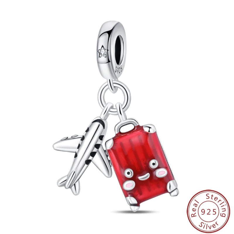 Ensemble de trois breloques en argent sterling S925, perles de 3 mm, motif princesse, golf, hamster, appareil photo, voyage, fabrication de bijoux fins