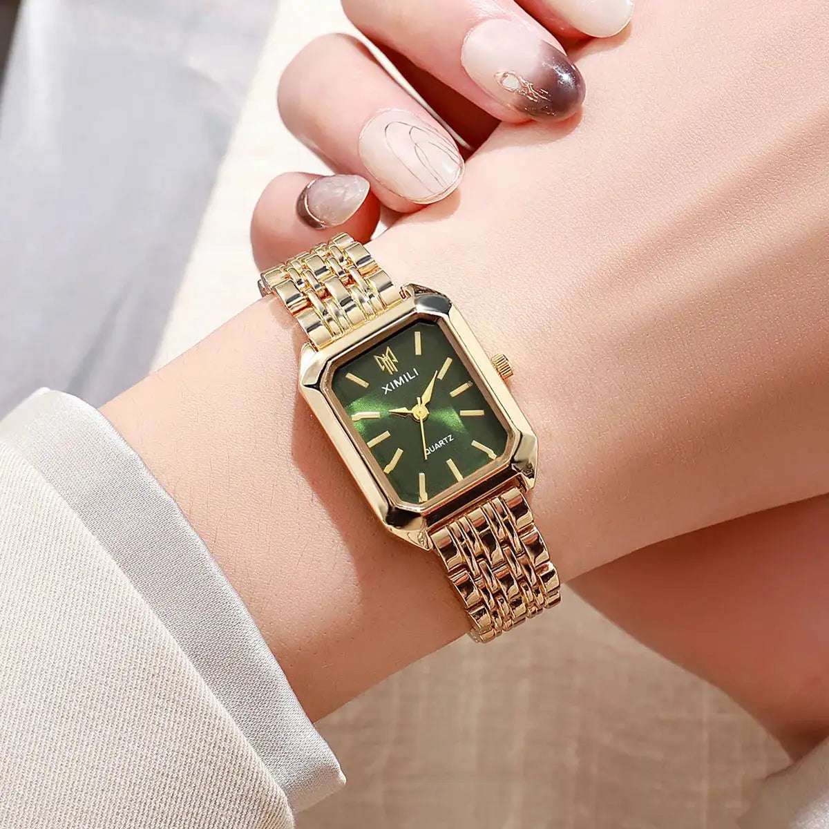 Women Watches Business Luxury Ladies Fashion Quartz Watch Simple Scale Square Quality Gold Plated Stainless Steel Folding Clock - Lootquake