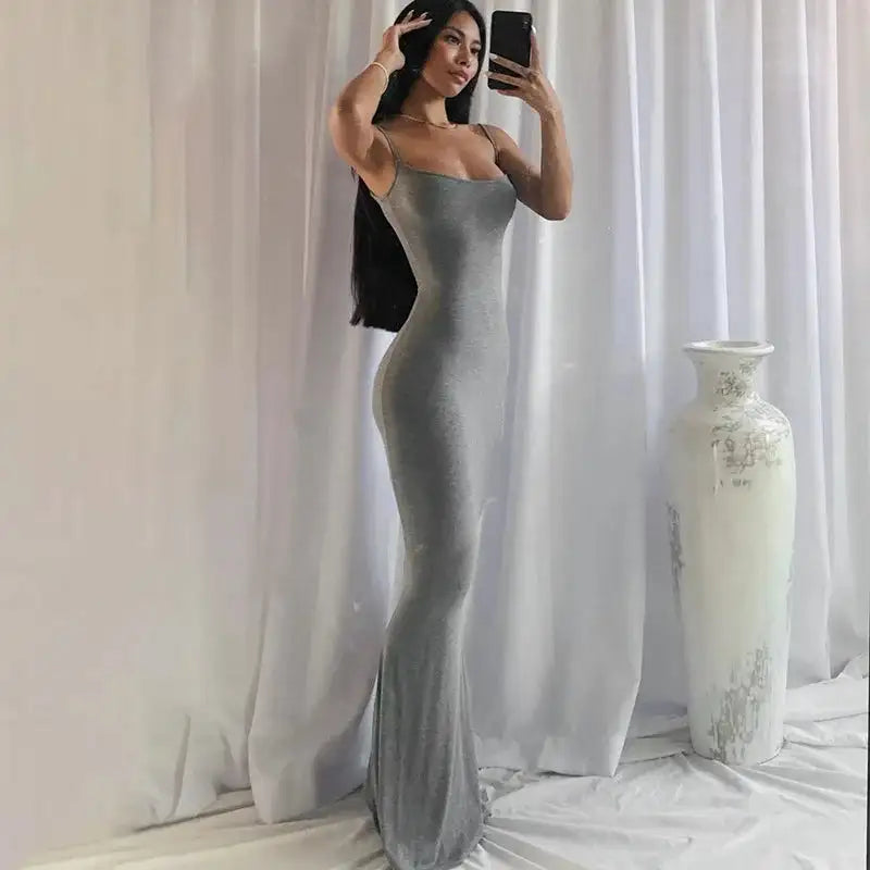 Dresses For Women 2023 Sexy Spaghetti Strap Black Long Dress Evening Y2k Sleeveless Solid Skinny Bodycon Maxi Vestidos - Lootquake