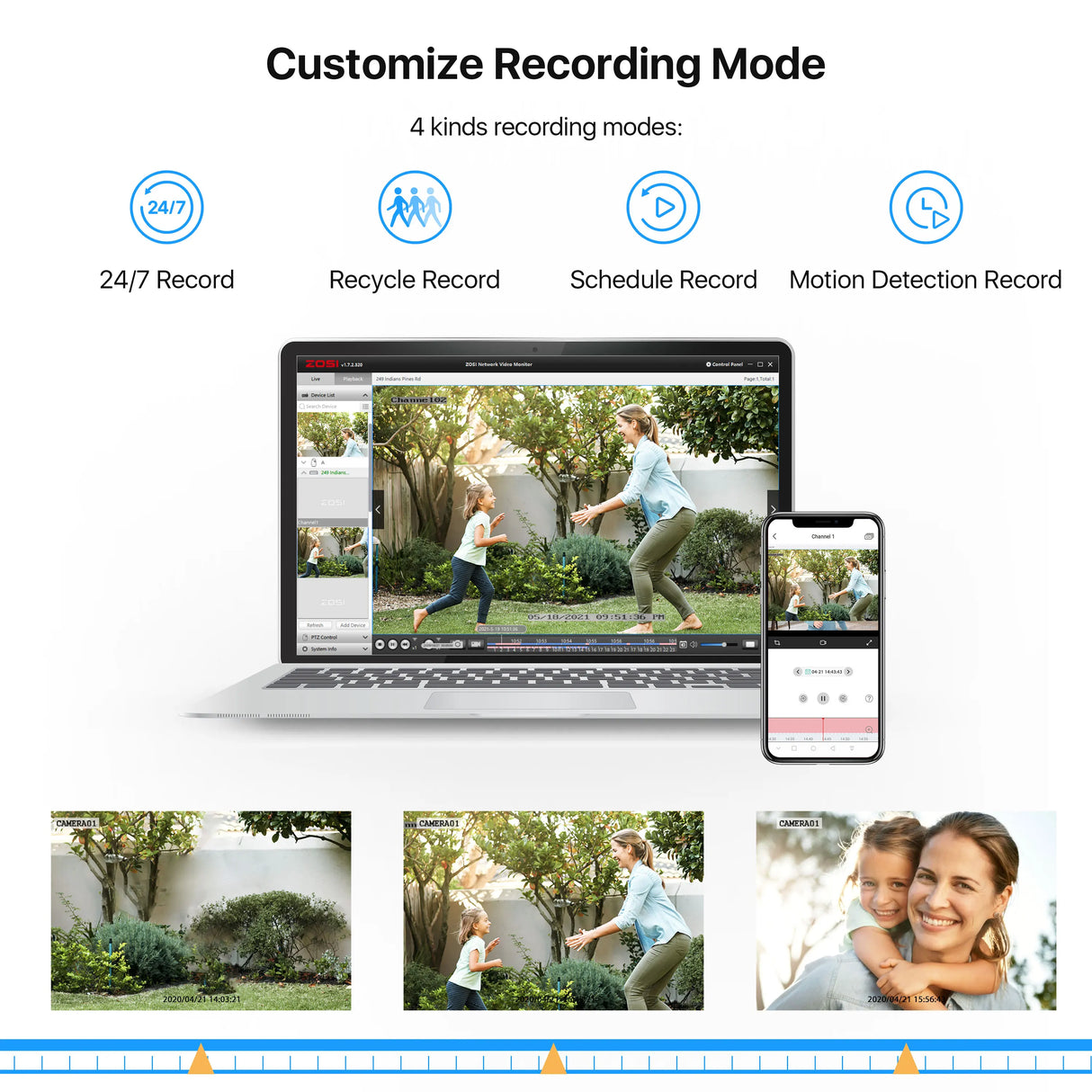 Sistema CCTV ZOSI de 8 canales H.265+, kit DVR Lite HD-TVI de 5 MP, 8 cámaras de seguridad para el hogar con visión nocturna para exteriores de 2 MP y 1080p.