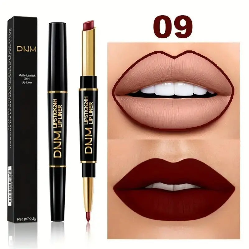 12 Colors Double-Ended Lipstick & Lip Liner Pencil,Waterproof, Non-Stick, Long Lasting,Make Natural Makeup Effect for All Skin