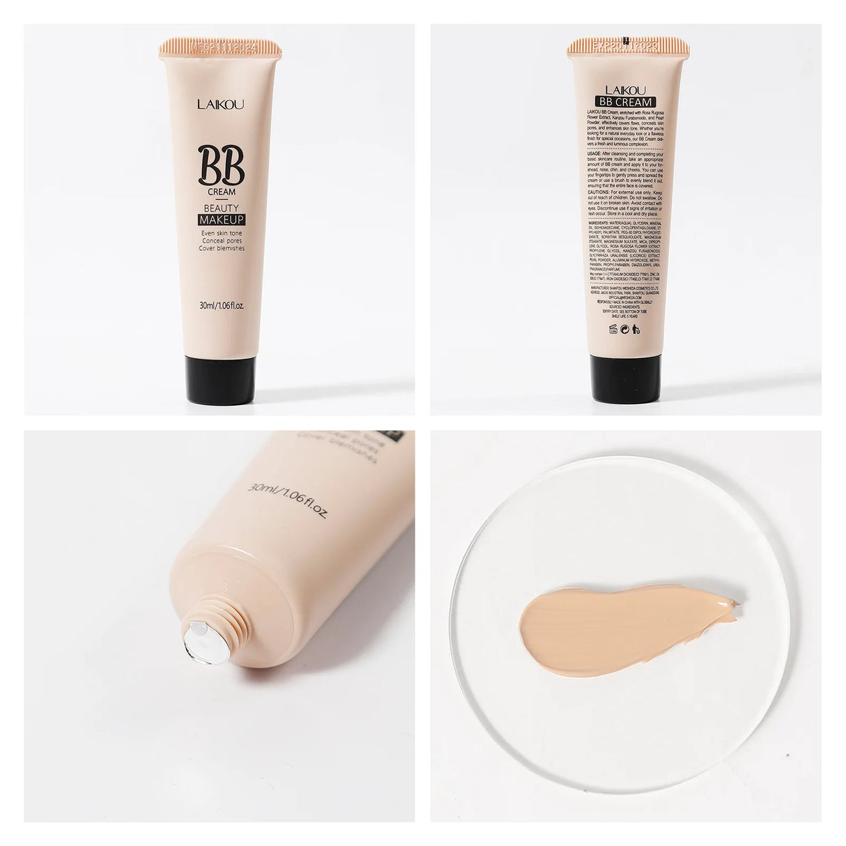 Base de maquillaje en crema con acabado natural, 30 ml, ligera, BB Cover, ojeras, poros, sin aceite, base de maquillaje de larga duración.