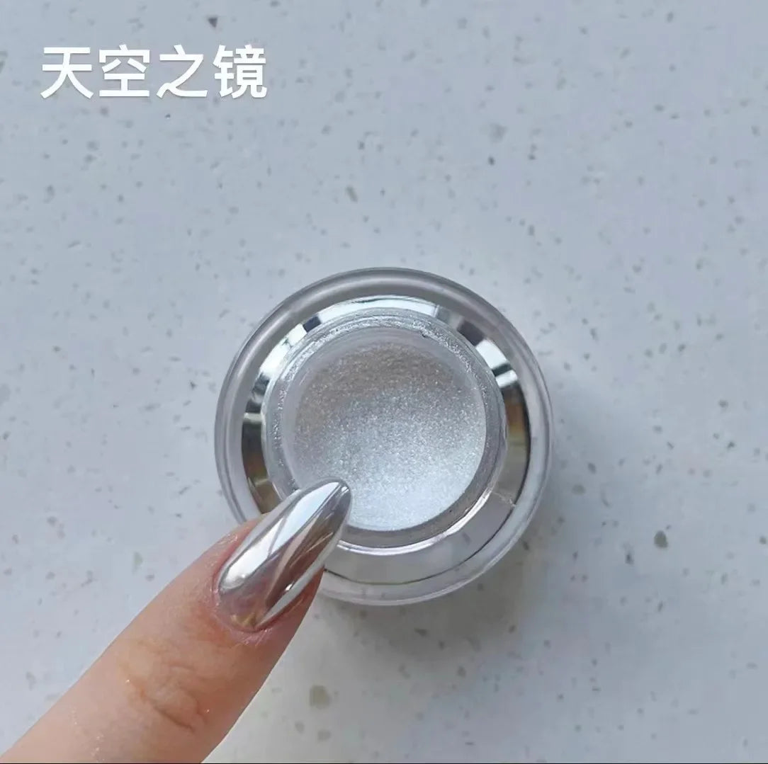 1Pc Moonlight Mirror Nail Powder Silver Fine Glitter Metallic Effect Pigment Gel Polish Chrome Holographic Nail Powder Art Salon