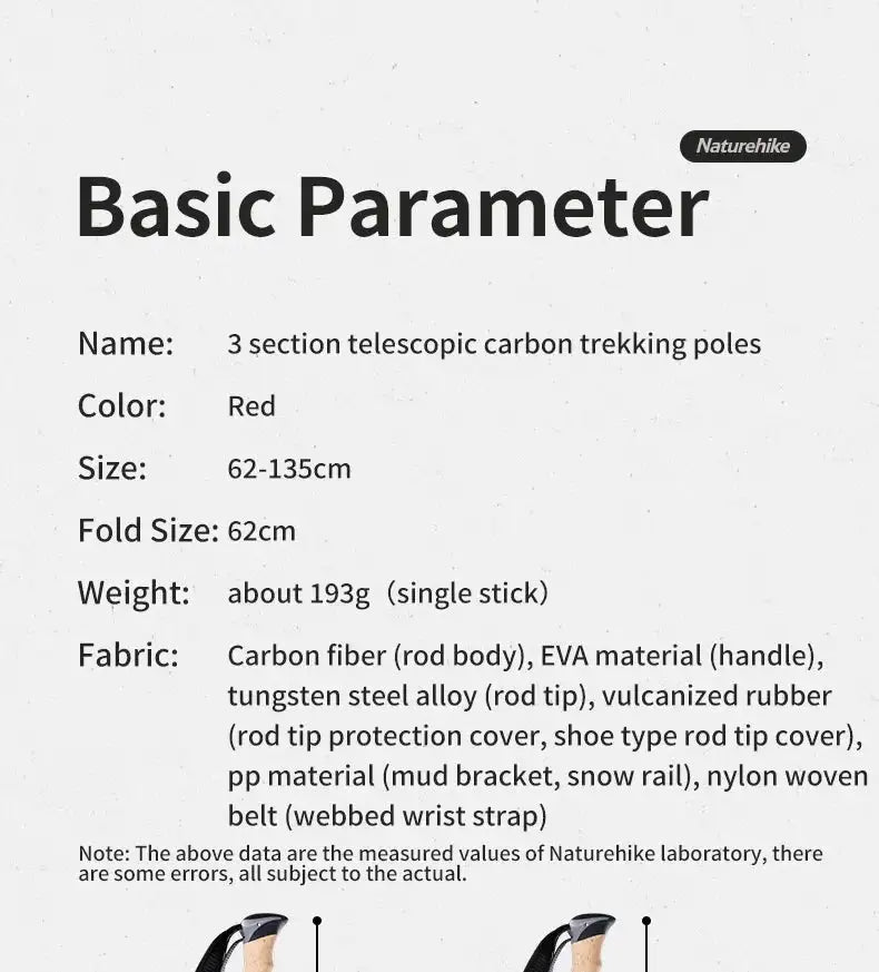 Naturehike Trekking Poles 2pcs Carbon Fiber Collapsible Telescopic Sticks Lightweight Walking Hiking Stick Climbing Stick - Lootquake