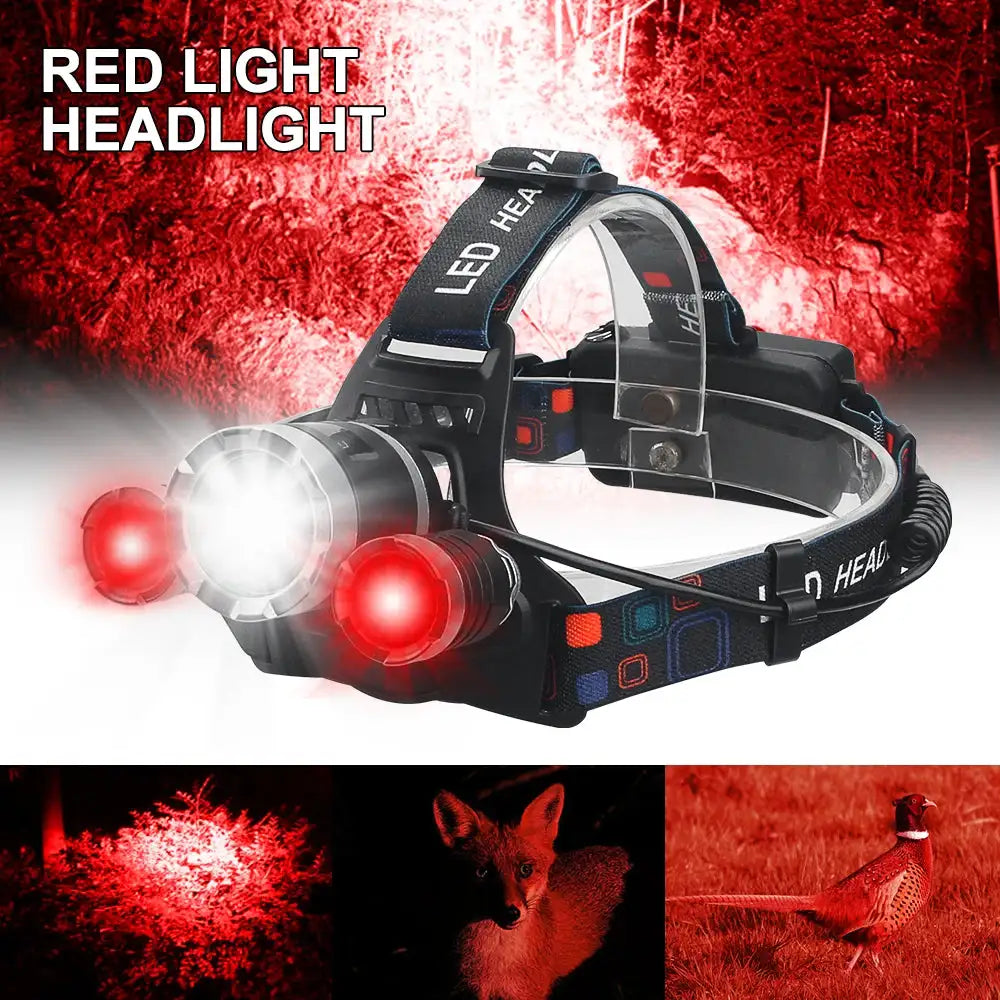 Headlamp Green/Red/UV395nm+White Dual Light Rechargeable Fixed Focus Waterproof 4Modes Headlight Hunting Camping Hiking Working - Lootquake