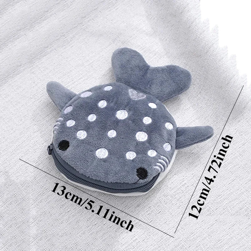 Fashion Cute Blue Shark Mini Whales Coin Purse Plush Zipper Coin Wallet Designer Women's Small Change Bag Key Earphone Pouch - Lootquake