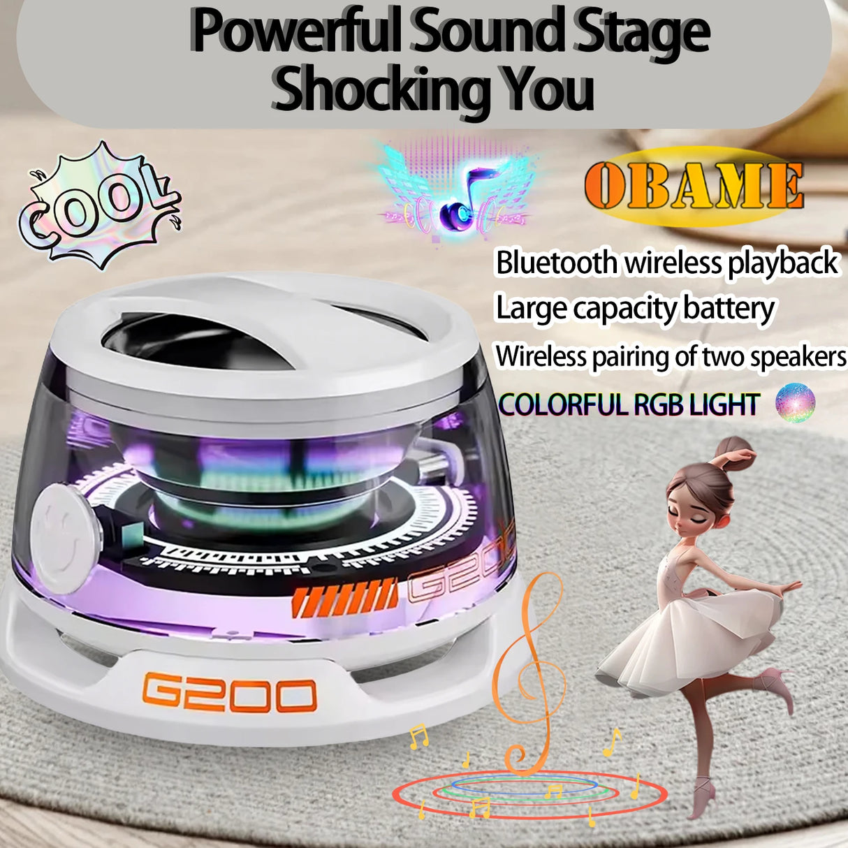 Minialtavoz Bluetooth portátil G200 con iluminación RGB, altavoz magnético BT5.3, minicaja de sonido, 7 horas de reproducción, soporte para teléfono, novedad de 2025