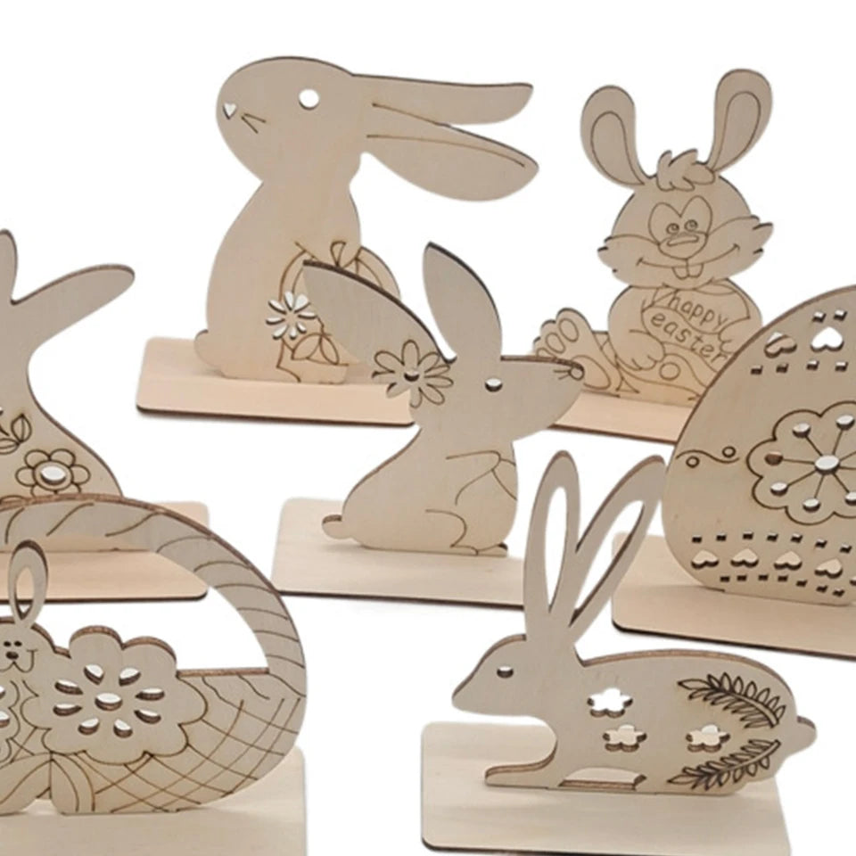 1pc Easter Wooden Egg Ornament Hollowed Rabbit Crafts For Easter Home Table Decorations Kids Handmade DIY Painting Gifts Supply - Lootquake