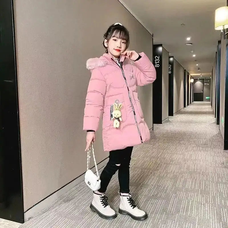 4 Color Big Size Winter Keep Warm Long Style Girls Jacket Teenage Thick Heavy Cold-proof Hooded Windbreaker Coat For Kids - Lootquake