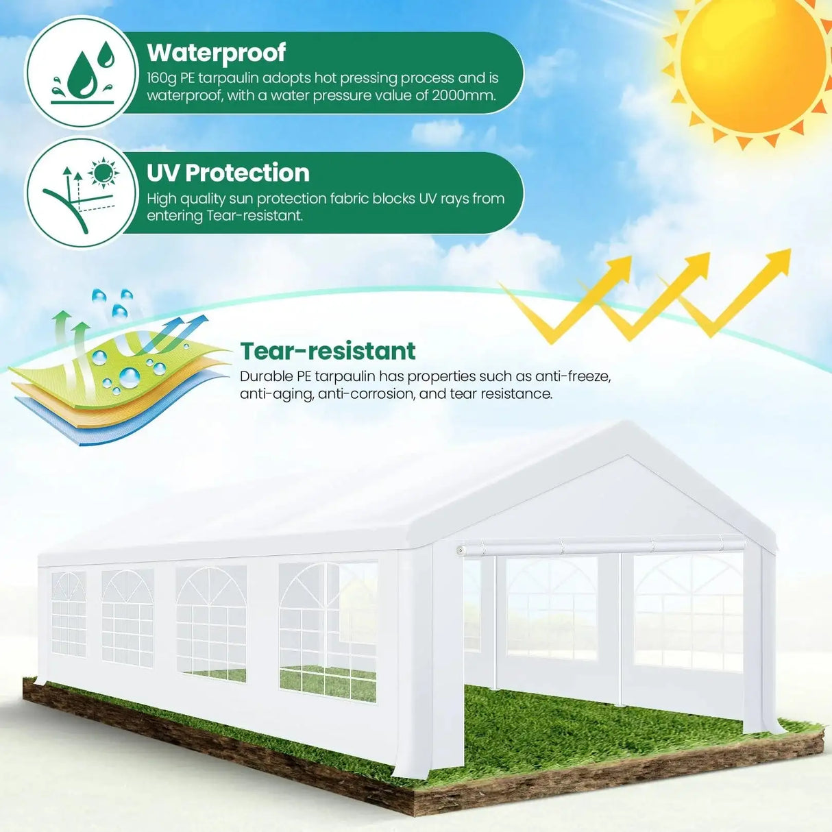 10 x 30 Canopy Tent Heavy Duty, 10x30 Party Tent with Removable Sidewalls & 4 Built-in Sandbags, Wedding Tent UV 50+,Waterproof - Lootquake