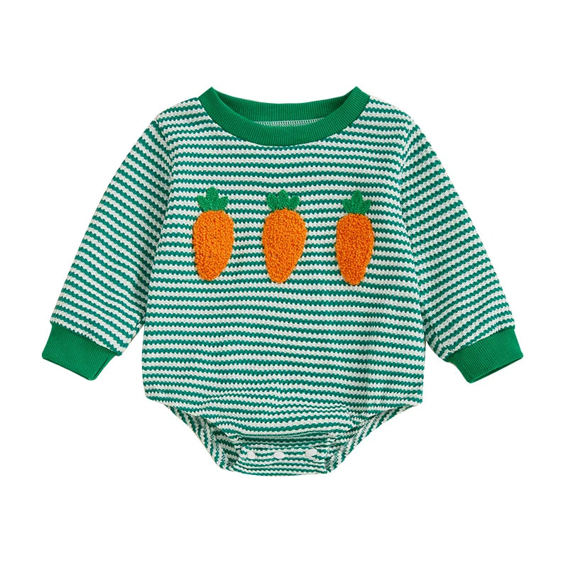 Adorable Infant Unisex Hoodies Rompers Spring Outfits Easter Bunny Carrot Embroidered Long Sleeve Bodysuits Jumpsuits - Lootquake