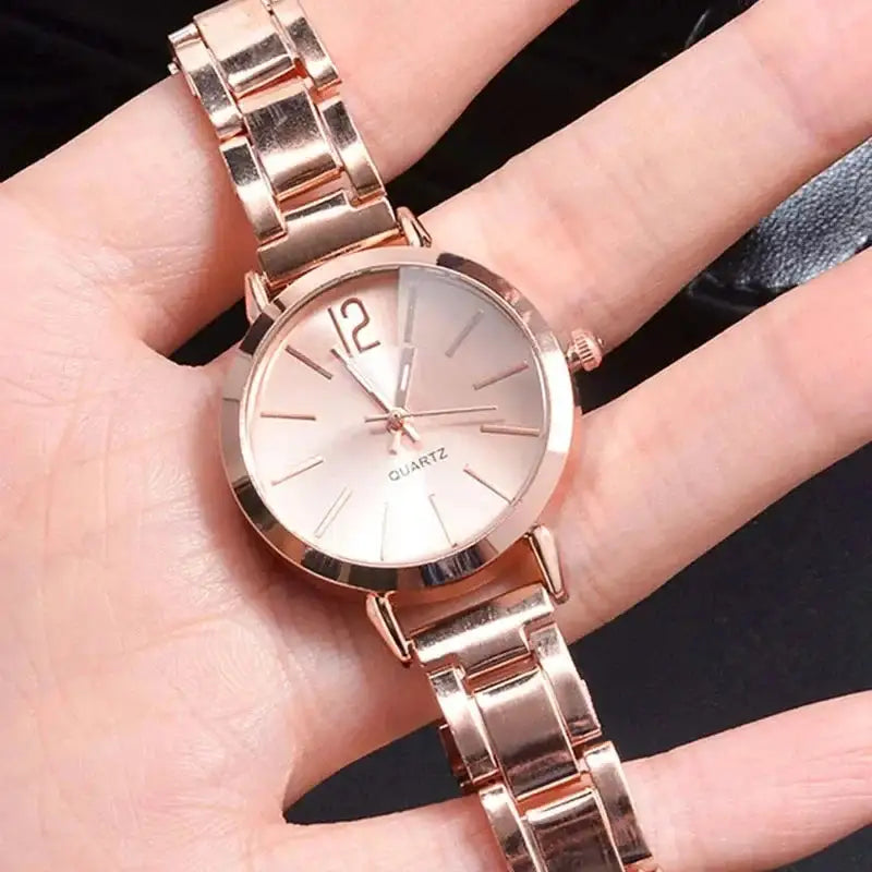 2pcs Set Watch Luxury Women Simple Dial Hollow Strap Fashion Gold Bracelet Quartz Wristwatch Student Ladies Watches Reloj Mujer - Lootquake