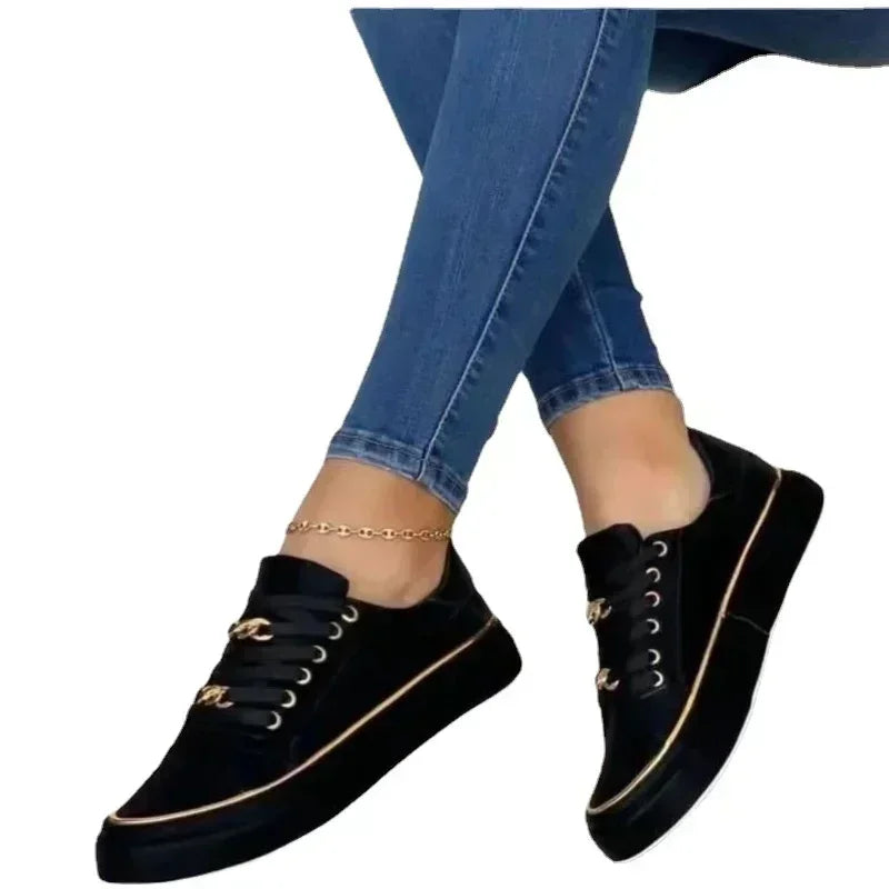 Women's Sneakers 2025 New Fashion Womens Shoes Comfortable Round Toe Platform Sneakers Lace-up Walking Vulcanized Shoes Zapatos - Lootquake