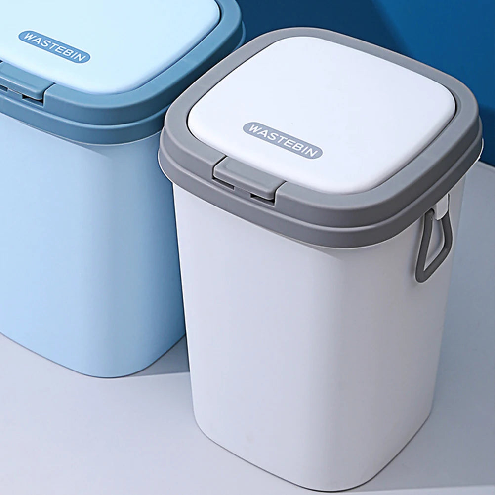 Poubelle 8 L avec couvercle bleu pour cuisine et salle de bain, petite poubelle carrée en polypropylène pour le recyclage des déchets de papier et des ordures ménagères