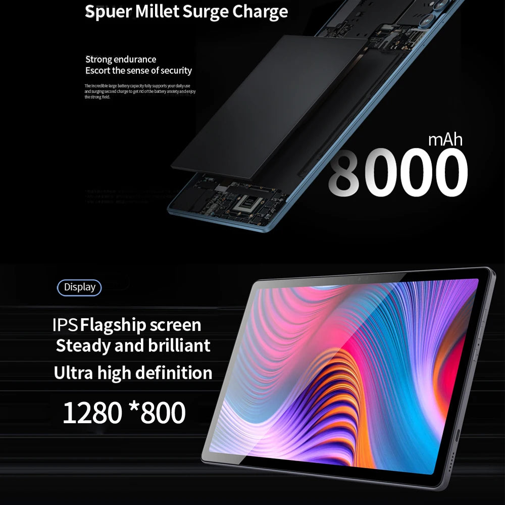 Tablette PC Android 5G BDF-Y7 de 10,1 pouces, Octa Core, 8 Go de RAM, 256 Go de ROM, 4G LTE, 5G, Wi-Fi, double SIM, double caméra, 8 000 mAh