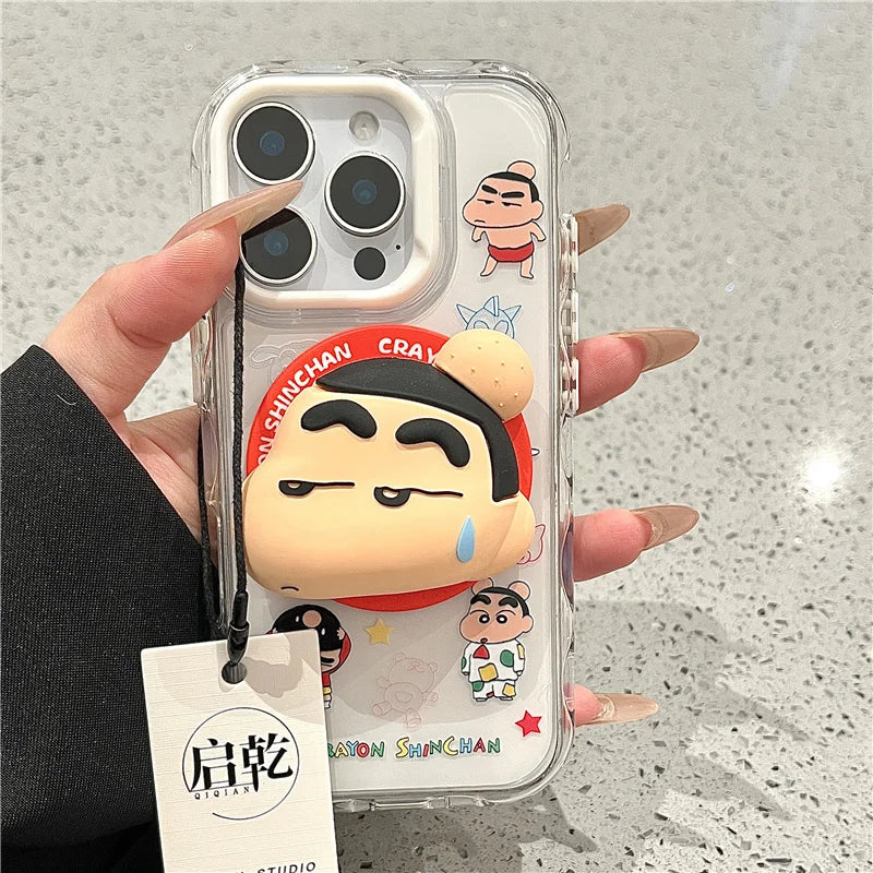 3D Anime Cute Couple Funny Crayon Shin-chan Magsafe Wireless Charge Case For iPhone
