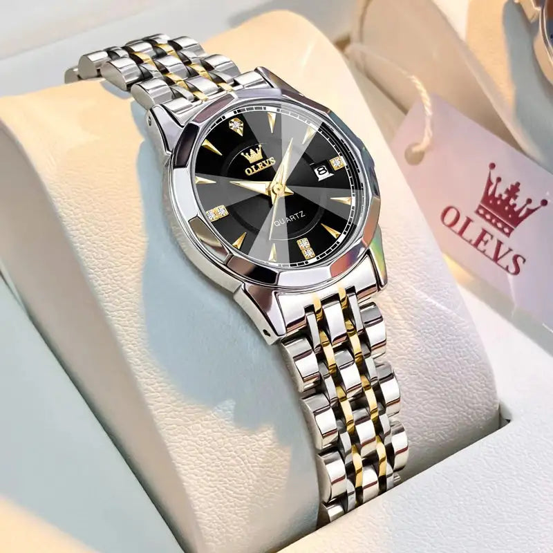 OLEVS Original Brand Elegant Women's Watches Waterproof Luminous Quartz Watch for Lady Necklace Bracelet Gift Box Set Calendar - Lootquake