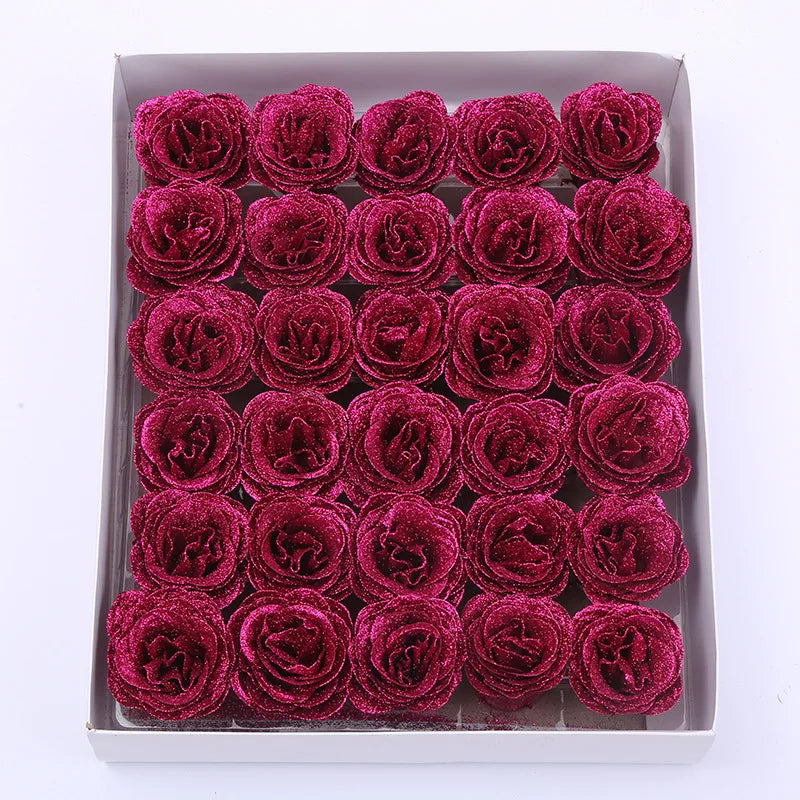 30pcs of 7cm Glitter spray artificial flower rose for Christmas gift hot Valentine DIY bouquet easter wedding Birthday decor - Lootquake