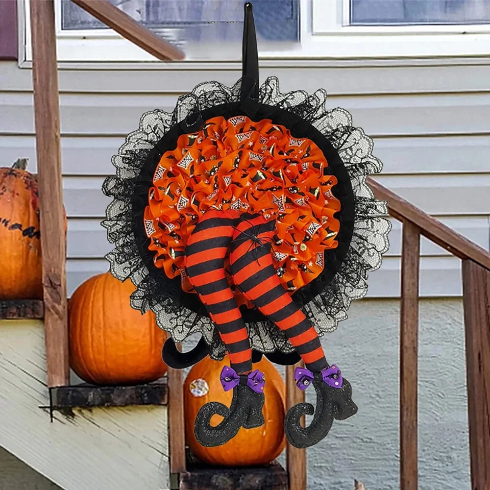 Halloween Witch Legs Door Wreath