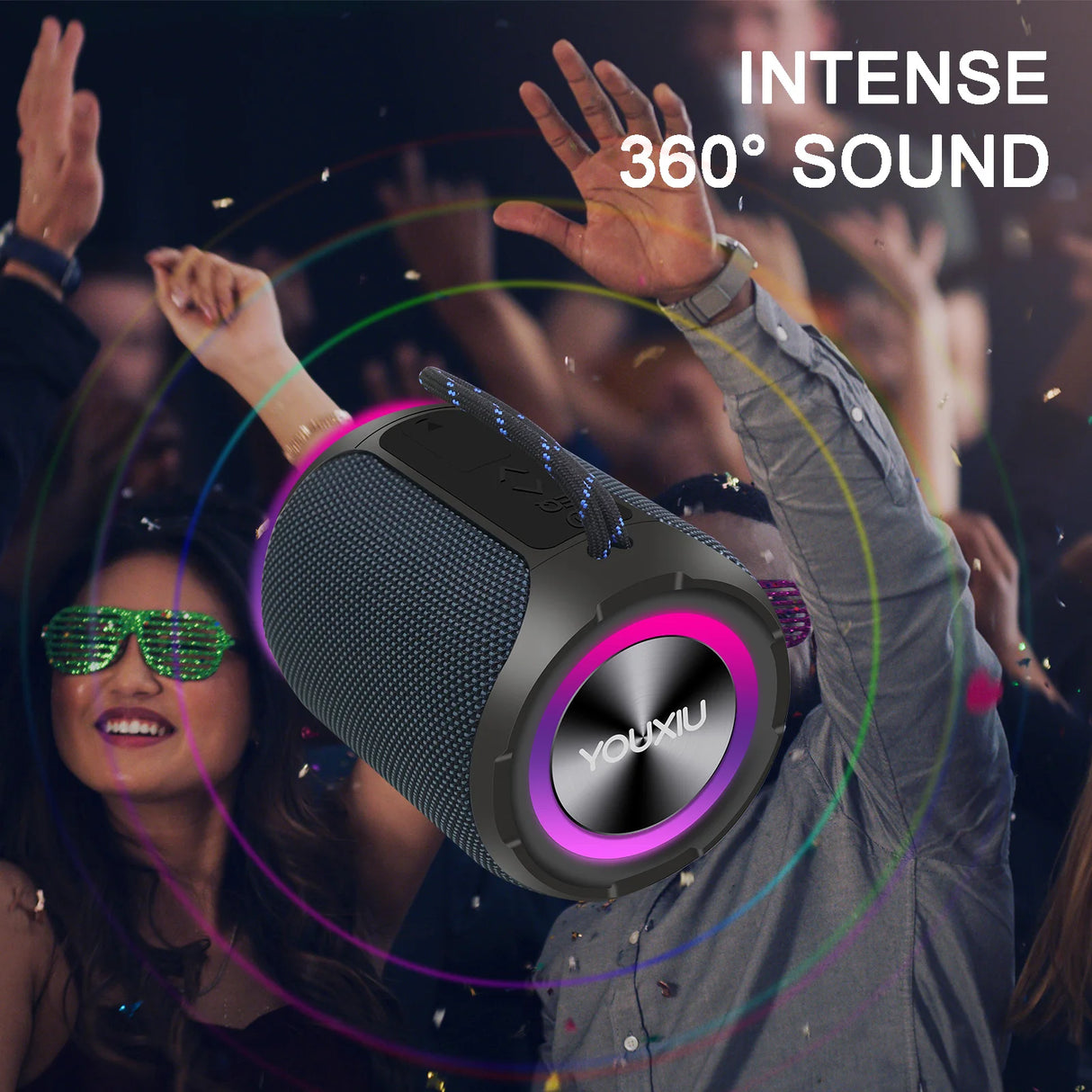 Altavoz Bluetooth portátil BT5.0 IPX7, impermeable, estéreo, música envolvente, inalámbrico, con luz LED, subwoofer, para exteriores.