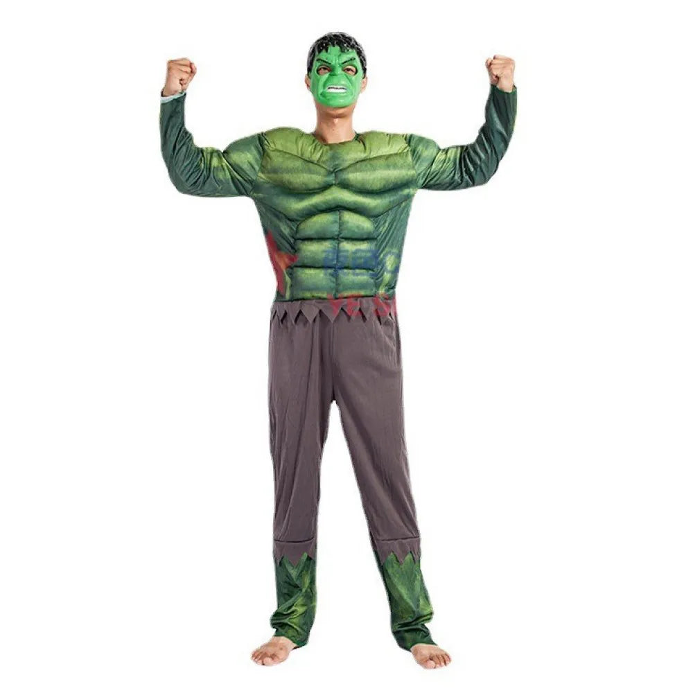 Halloween Party Costumes Adult Green Giant Muscle Model Clothing,CosplayJumpsuits And Hulk Masks, Children Adult Cosplay Clothes