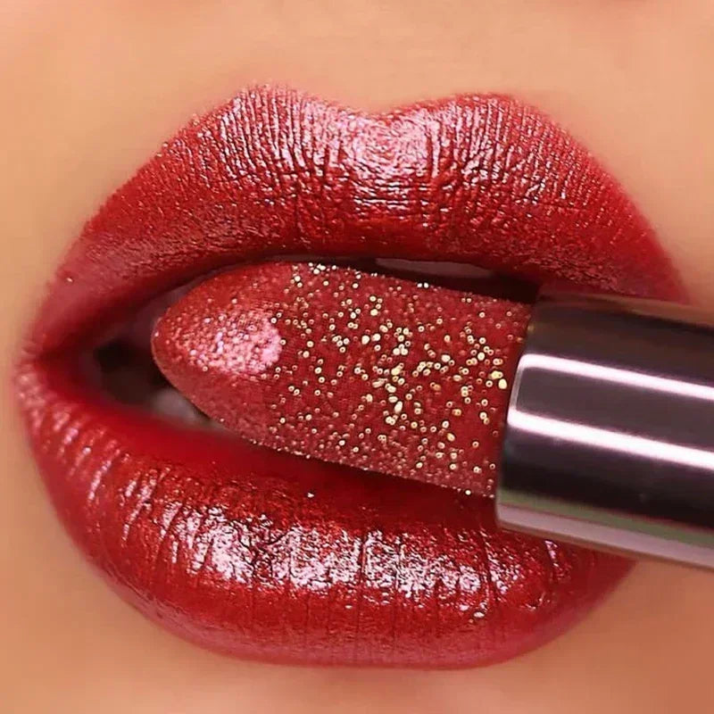 Rouge à lèvres nacré diamant, waterproof, longue tenue, antiadhésif, mat, velours, brillant, rouge sexy, maquillage, cosmétiques