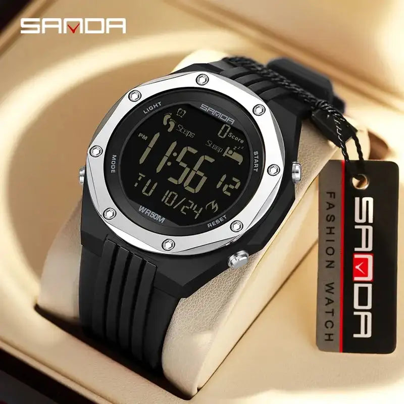 SANDA 6117 New 2023 Step Calorimeter Single Display Electronic Watch Simple Nightlight Waterproof Sports Electronic Watch - Lootquake