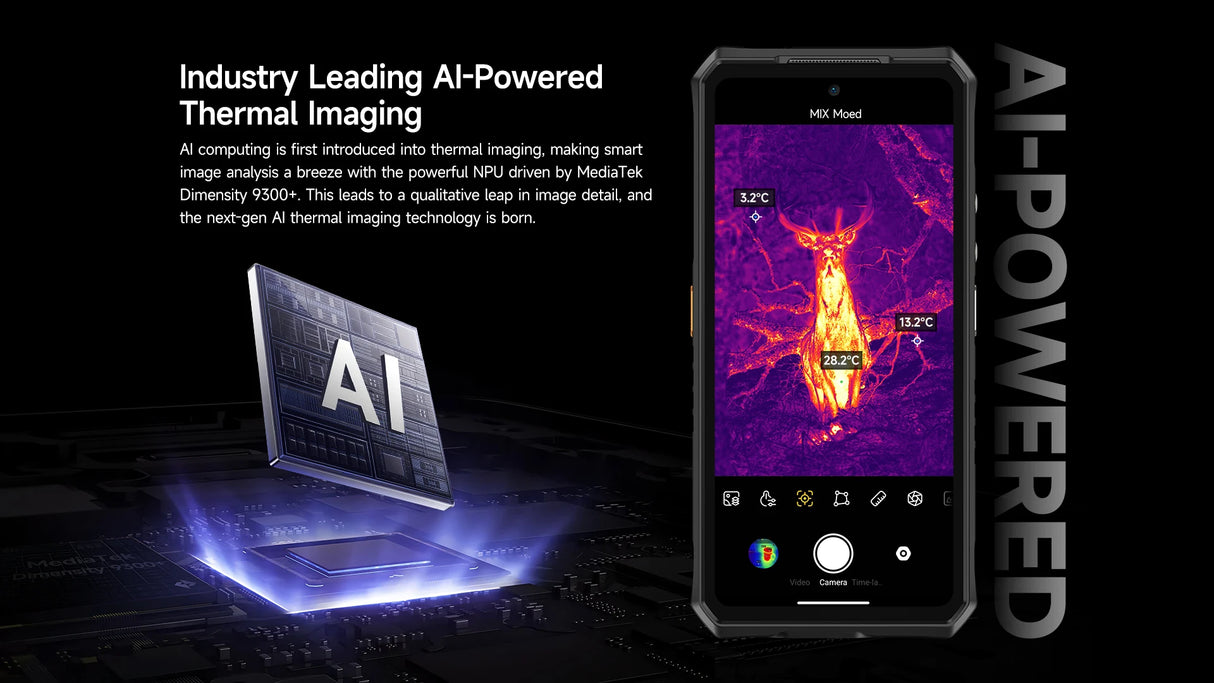 Teléfono robusto Ulefone Armor 28 Ultra 5G con imagen térmica por IA, Dimensity 9300+, 1 TB de ROM, 32 GB de RAM, Android, AMOLED
