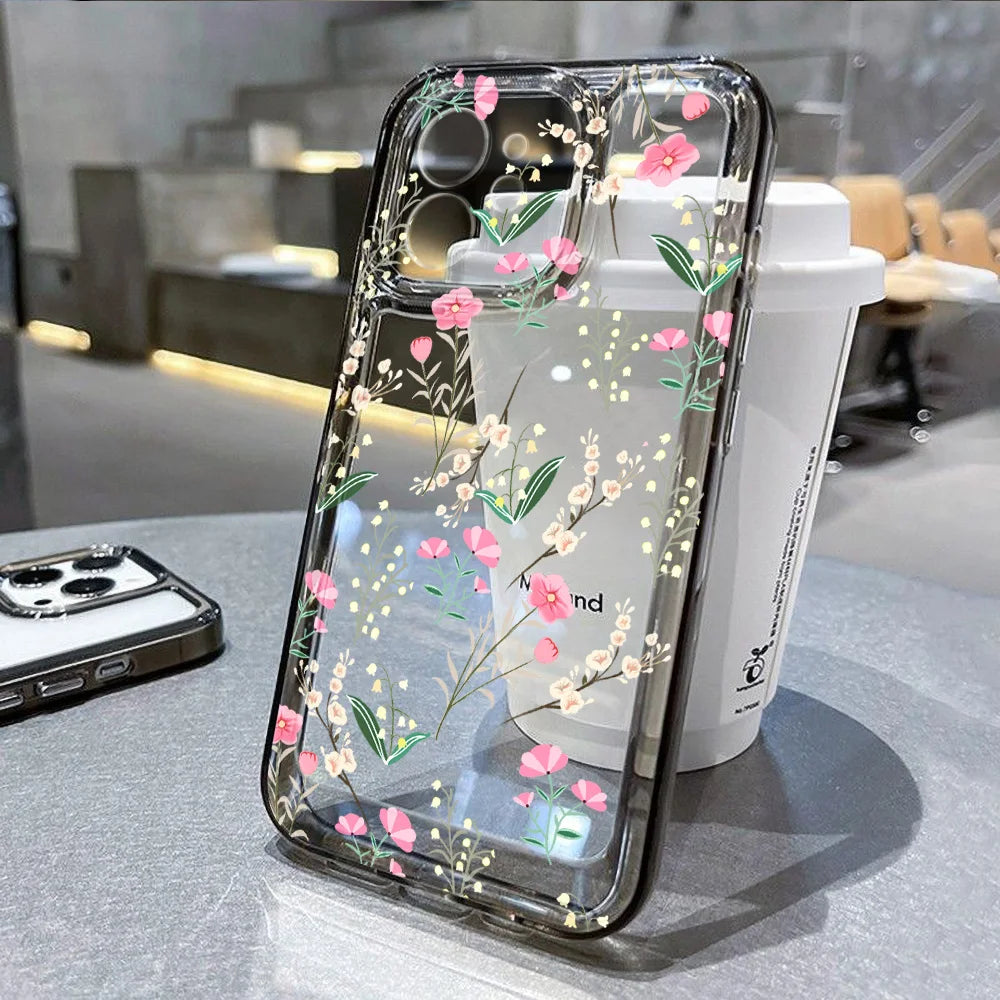 Funda transparente a prueba de golpes con diseño de flores