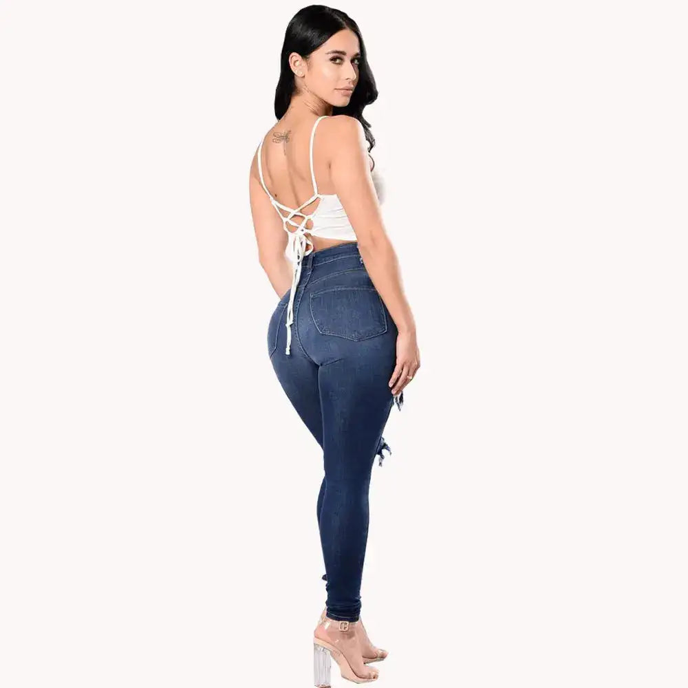 2023 Autumn High Waist Ripped Jeans For Women Fashion Stretch Skinny Denim Pencil Pants Casual Slim Trousers S-3XL - Lootquake